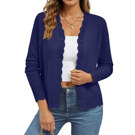 LILLUSORY Womens Cardigan Sweaters Long Sleeve Casual Lightweight Button Down V-Neck Fall Clothes 2025 Navy XL