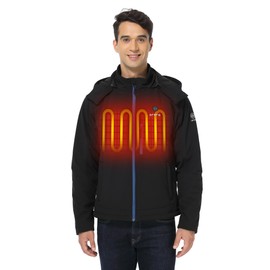 ORORO Men's Soft Shell Heated Jacket with Detachable Hood and Battery (Black/Blue, 3XL) (Charger Not Included)
