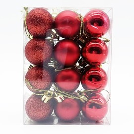 24 Pieces 30 mm Christmas Balls Decoration Shatterproof Christmas Tree Baubles Mini Christmas Hanging Ball for Christmas Tree Holiday Wedding Party Decoration, Red