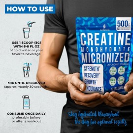 Creatine Monohydrate Powder – 5000mg Per Serving – Muscle Gain & Strength Support – 1.1LB (500g) – Made in USA – Unflavored