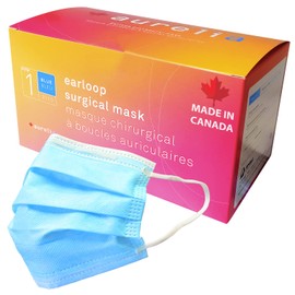 Aurelia - Level 1 Disposable Made in Canada Protective Face Masks for Adults with Earloops, 3 Ply (1 x 50 Units, Blue)