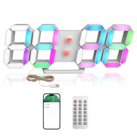 WISE TIGER APP Control Led Digital Alarm Clock 3D Small Wall Clock No Noise Snooze Dimmable Time Memory 12/24 Date Temperature APP Control Night Light Office Kitchen Living Room Bedroom (9.7inch)