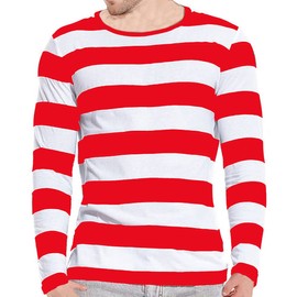 Ezsskj Where's Waldo Shirt Mens Red and White Striped Shirt Big Size Waldo Adult Cotton Shirt McDonald Costume