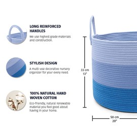 OrganiHaus Cotton Rope Baskets for Organizing 20x13 | Boho Laundry Basket | Decorative Storage Basket | Baby Laundry Hamper for Nursery | Large Blanket Basket for Living Room | Dog Toy Basket - Blue