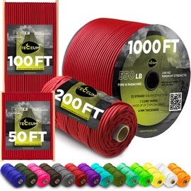 TECEUM Paracord Type III 550 Red (Fire) – 1000 ft – 4mm – Tactical Rope MIL-SPEC – Outdoor para Cord – Camping Hiking Fishing Gear – EDC Parachute Cord – Strong Survival Rope 021