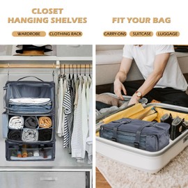 Surblue Hanging Travel Shelves Compression Packing Cube for Carry-on Luggage Suitcase Collapsible with Extension Layer Large Capacity, Grey, XXL