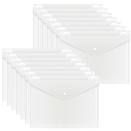 EOOUT - 14 sobres de plástico, carpetas de polietileno transparente con cierre de botón para documentos, tamaño carta, tamaño A4, carpeta de archivos 