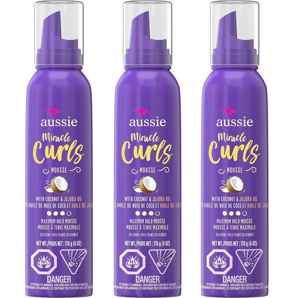 Aussie Miracle Curls Styling Mousse, 3 Pack, Maximum Hold Mousse