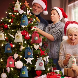 Advent Calendar for Filling, 24 Printed Christmas Calendars for Filling 10 x 14 cm, Christmas Calendar Fabric Bags for Filling Yourself, Advent Calendar 2023 Children