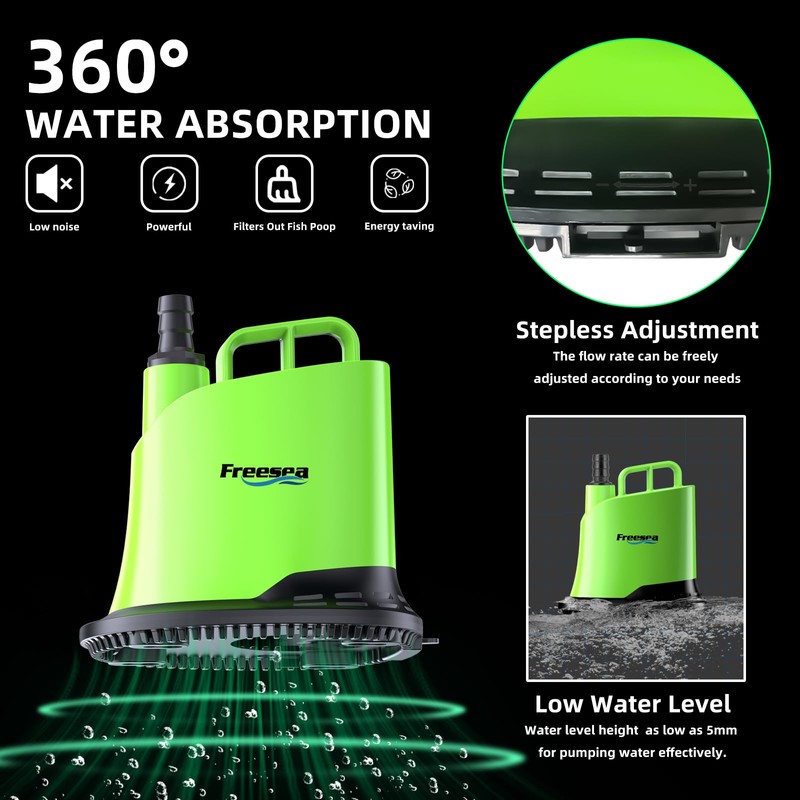 FREESEA Submersible Water Pump For Fountain: 900 GPH 60W Adjustable