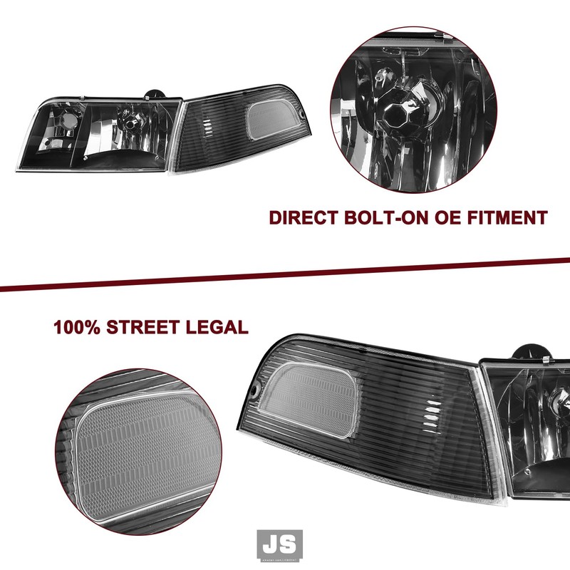 JSBOYAT Headlight Assembly Replacement w/Corner Lights 4pcs for 1998 to