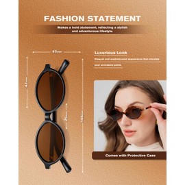 Pro Acme Retro Oval Sunglasses for Women 90s Trendy Vintage Small Round Sunglasses Shades, A3 Black Brown