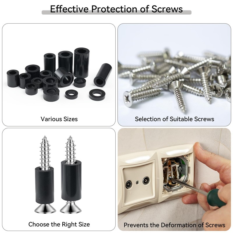 VEPEPE 150 Pcs Plastic Spacers Black, 20 Size Round Non-Threaded