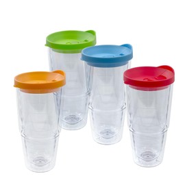 Lily's Home 20 oz 4 pack Insulated Tumbler Cups with Lids, Double Wall Clear Acrylic Plastic tumbler. Perfect for Iced Coffee, Hot Drinks, Water - Freezer & Top Rack Dishwasher Safe. BPA Free.
