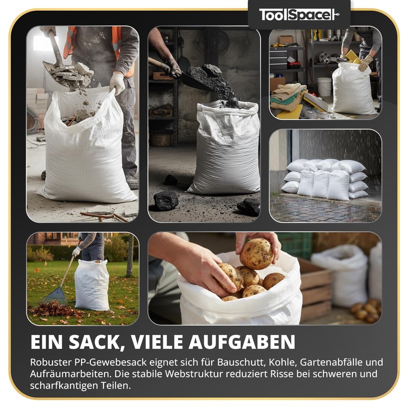 ToolSpace Fabric Bags Construction Rubble Bags 5 x Grain Bags