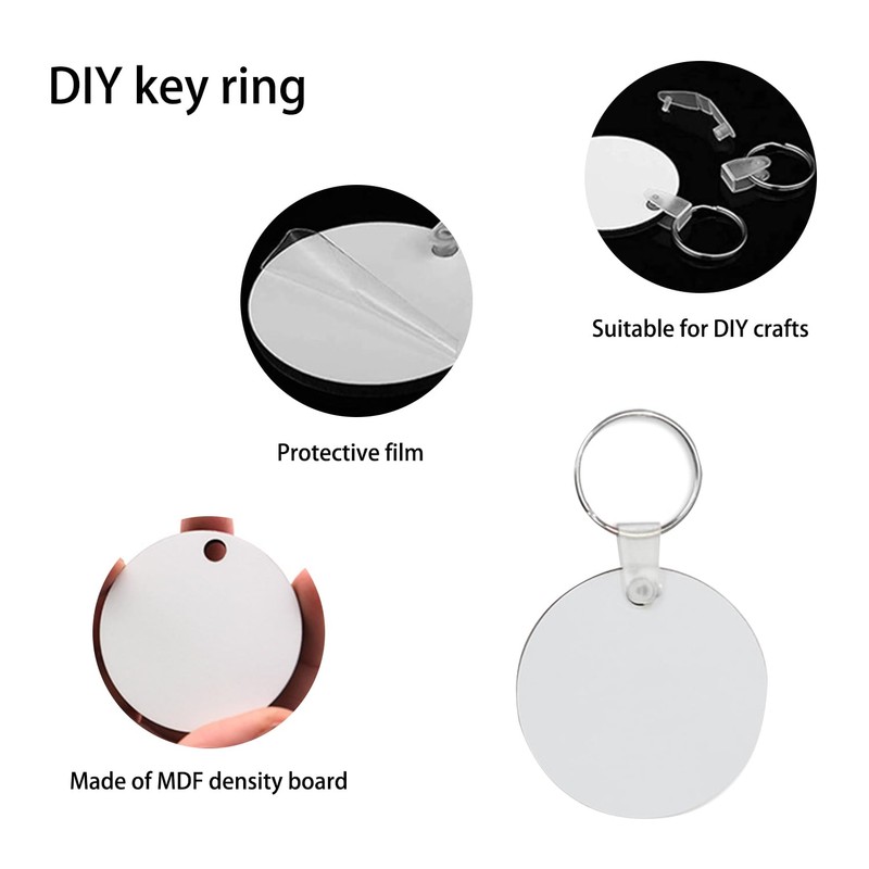 80pcs Keychain Set, 20pcs MDF Pendants Rings Clips Tassels Blank