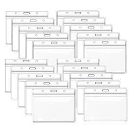 CAASFOOY 50 Pieces Horizontal ID Badge Holder Plastic Clear ID Card Sleeves for ID Badge ID Badge Holder PVC for ID Cards Office School