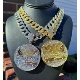 ICEDTAG Men XL Last Supper Iced Pendant Cuban Necklace Chain Gold Plated CZ Jewelry Out - Gold, SET(16" Chain & Pendant)
