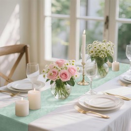 Longing Home Table Runner, 0.3 x 50 m, Turquoise, Disposable Non-Woven Fabric-Like Tablecloth Roll, Wedding, Birthday, Party, Decoration