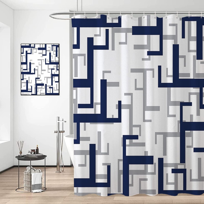 REZAYMRS Geometric Stripe Shower Curtain with 12 Hooks, 72''x72'' Waterproof