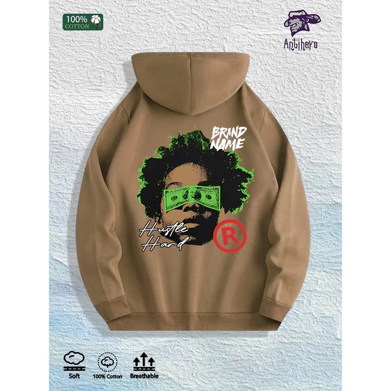 Hustle Hard Graphic Hoodie 100% Cotton US Warehouse 7 ColorsColor: