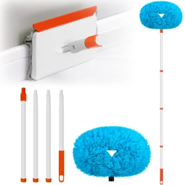 Baseboard Cleaner Tool with Handle, Extendable Long Handle Baseboard Cleaning Duster with Reusable Pads for Floorboard, Ceiling Fan Blade Cleaner Duster (Blue)