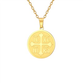 EUEAVAN Orthodox Cross Necklace for Women IC XC NIKA Cross Jesus Christ Locket Pendant Greek Byzantine Cross Necklace Eastern Religious Jewellery Christian Catholic Gift, Stainless Steel, No Gemstone