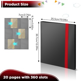 Trading Card Album, Large Scrapbook Cards with 360 Side Loading Pocket, Card Binder for Trading Card 9 Pocket, Card Folder Waterproof, Black Card Binder with Red Strap