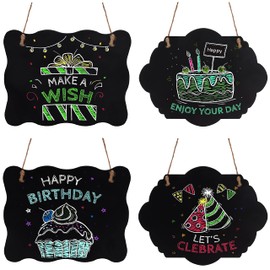 BELLE VOUS Wooden Hanging Chalkboard Decorative Kitchen Signs for Writing on with String (Pack of 4) - Double-Sided Erasable Chalkboard for Hanging - Blackboard Decoration for Hanging in the Kitchen &