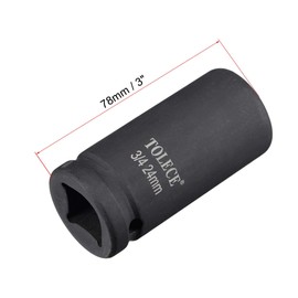 sourcing map 3/4-Inch Drive 24mm 12-Point Deep Impact Socket, CR-MO Steel 78mm Length, Metric Sizes