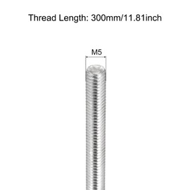 TA-VIGOR 2Pcs M5 x 300mm Fully Threaded Rod, 304 Stainless Steel Studding Rod Bar, Right Hand Threads Rods for Anchor Bolts, Clamps, Hangers and U-Bolts
