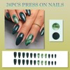 24PCS Emerald Green Ombre Press on Nails, Medium Almond Fake