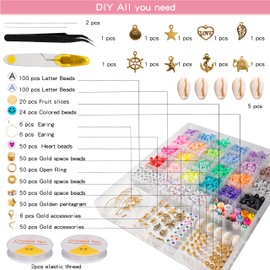 Long tiantian 5400 Pcs Clay Beads for Bracelet Making,24 Colors 6mm Flat Round Polymer Clay Beads,Heishi Beads with Pendant Charms Kit 、300 Letters Beads for Jewelry Making Kit Bracelets Necklace