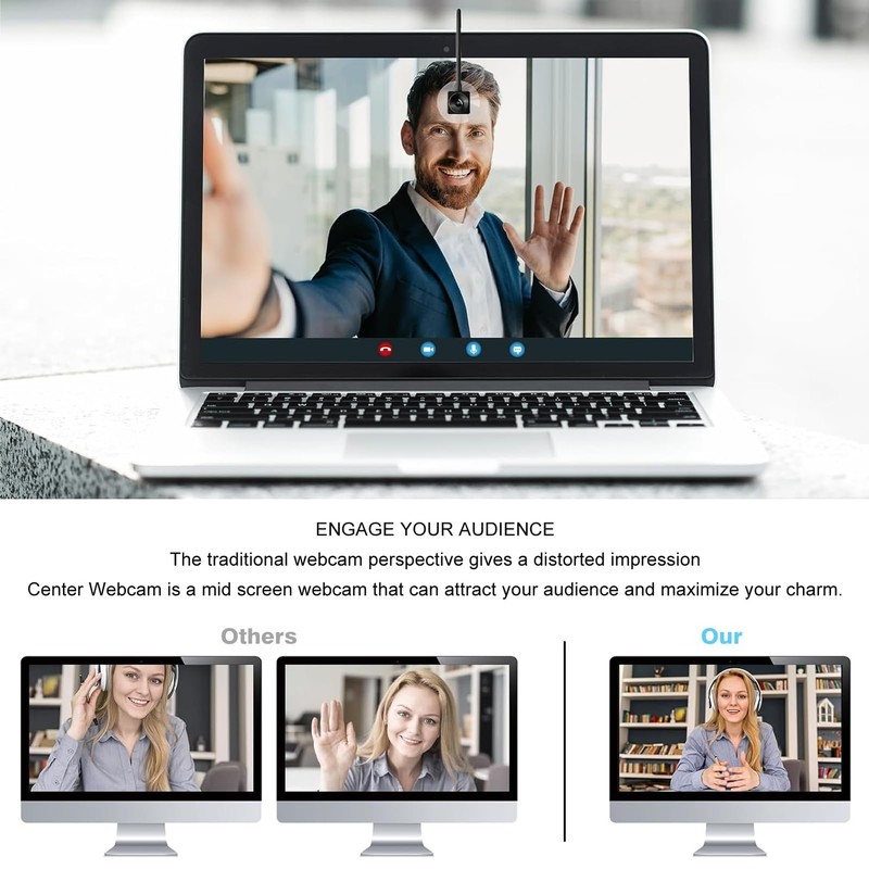 1080P Center Webcam for PC, Eye to Cam Middle Screen