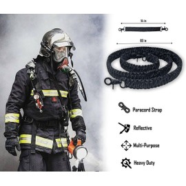 Monarch Commerce Emergency EMS Services Radio Strap 60” Reflective Paracord with 14” Anti-Sway Stabilizer Strap for EMT, Police, Firefighters, Security, Black, 60" Radio Strap with 14" Stabilizing