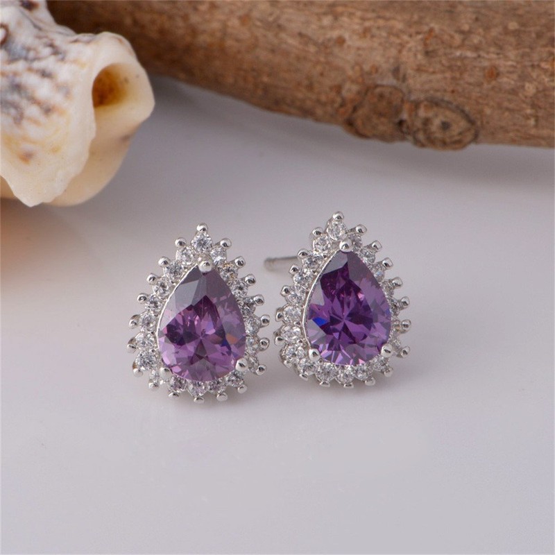 Uloveido Girls February Birthstone Jewellery Waterdrop Pear Shape Purple Crystal