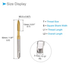 CoCud Spa Iral Point Tap Meter M3.5 x 0.6 Thread Titanium Coated High Speed Steel 6542 Screw Milling Thread Tap for Tap Drilling Machine 2 Pack