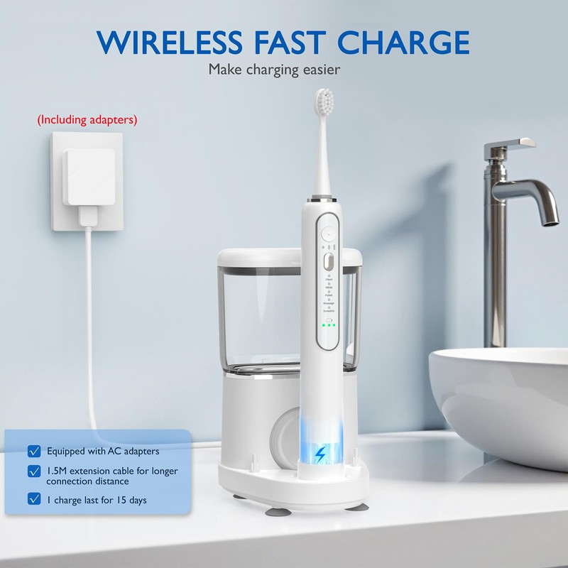 Electric Toothbrush with Water Flosser - Wireless Charging 3 in
