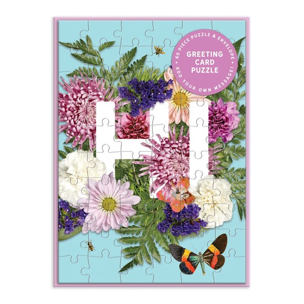 Galison Say It with Flowers Hi Greeting Card Puzzle, 60 Piece Puzzle – A Greeting Card and Jigsaw Puzzle Combined – Includes Color-Coordinated Envelope and Sticker Seal