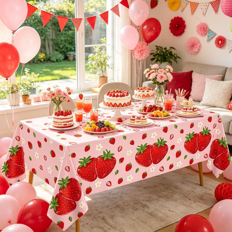 6Pcs Strawberry Party Tablecloth Strawberry Theme Table Cover 51 x