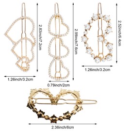 6PCS Pearl Heart Hair Clip, Hollow Boho Hair Barrette Non-Slip Metal Hairpin Valentines Wedding Prom Decorative for Women Girls Elegant Styling Hair Accessories