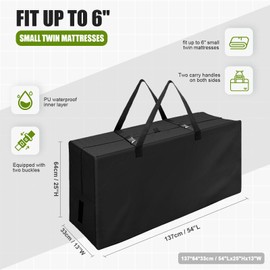 lihtsofty Folding Mattress Bag Waterproof 54"x25"x13" Fits up to 4" Full Mattress Heavy Duty Durable Mattress Carry Case for Tri-Fold Guest Bed Mattress Mattress Cushion Storage Bag Black