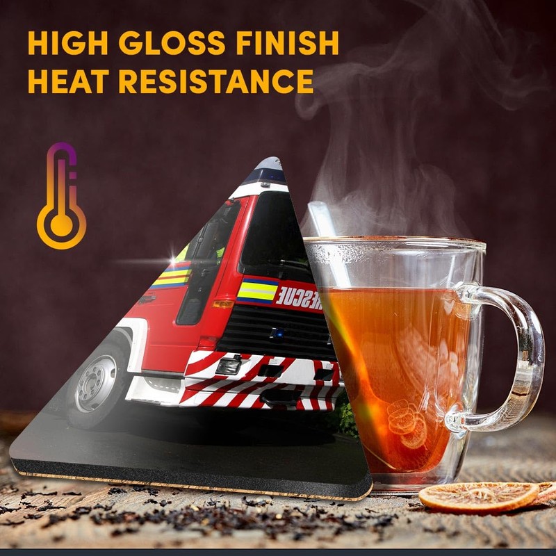 1 x Triangle Coaster - Red Fire Engine Truck Cork