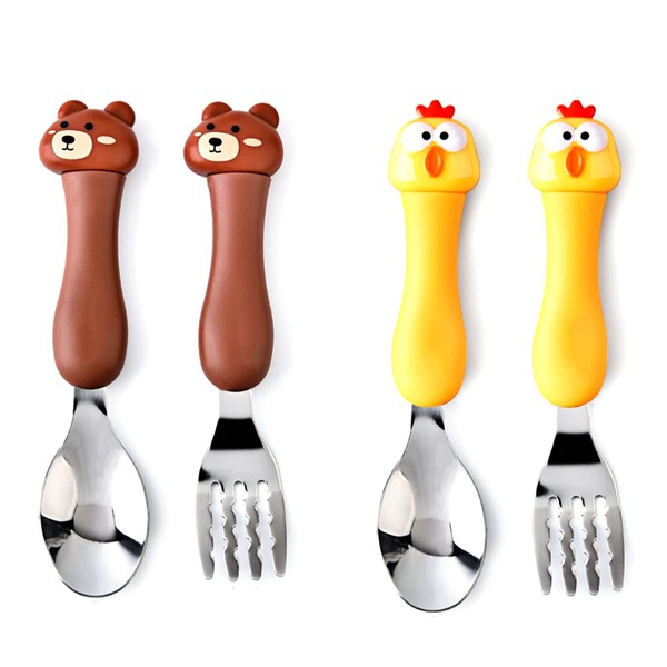 Tomedeks 2 Children's Cutlery Set, Stainless Steel Baby Fork Cutlery for Children with Cartoon Animals with Box