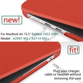 DONGKE Compatible with M3 MacBook Air 15 Inch 2025 2024 2023 Case A3114 A2941 M2 with Liquid Retina Display & Touch ID, Protective Plastic Hard Shell Cover with Keyboard Cover - Matte Red