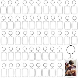 50 Pcs De Llaveros Acrílicos de Foto, Llavero de Foto DIY Transparente de Ambos Lados 4x5.5cm con Anillo Dividido,Marcos Pequeños Fotos Familiares, Amigos, Manualidades, Regalos
