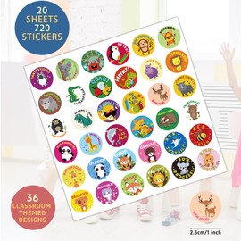 Motivational Reward Stickers, 2 Rolls 1 Inch Round Cartoon Animals Praise Kids Teacher Supplies for Classroom Incentive Stickers Potty Training Stickers School Stickers, 720 Pieces