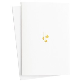 Christmas Cards Set of 2 High-Quality with Christmas Tree Baubles in Gold Foil Embossing on Textured Paper Greeting Card for Christmas and Advent, Neutral with Envelope, E43