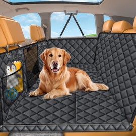 URPOWER Backseat Extender for Dogs - Hard Bottom Dog Car Seat Cover for Back Seat, Foldable Dog Hammock for Car, SUV, and Truck, Pet Rear Seat Protector Dogs Travel Bed with Mesh Window & Side Flaps