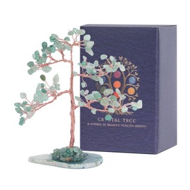 Pretty Jolly 7 Chakra Healing Stones Green Crystals Tree of Life Positive Energy Gemstone Tree Spiritual Meditation Reiki Gifts with Agate Slice Base for Home,Office,Desk Feng Shui Décor